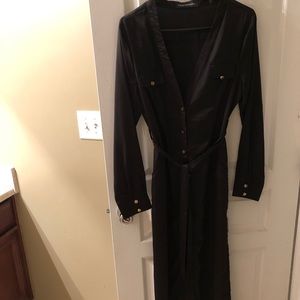 Satin Belted Dress (Color-Black)